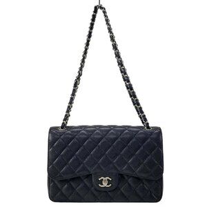 CHANEL Large Matelasse A58600 Black Calfskin Shoulder Bag Double flap